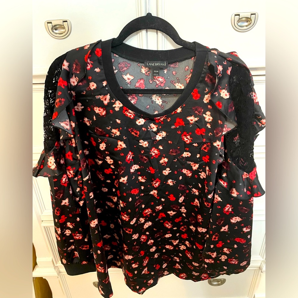 Lane Bryant long sleeve blouse with ruffle and lace detail
